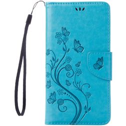 Mobigear Flowers iPhone SE (2020) Hülle Klapphülle Geldbörse - Blau