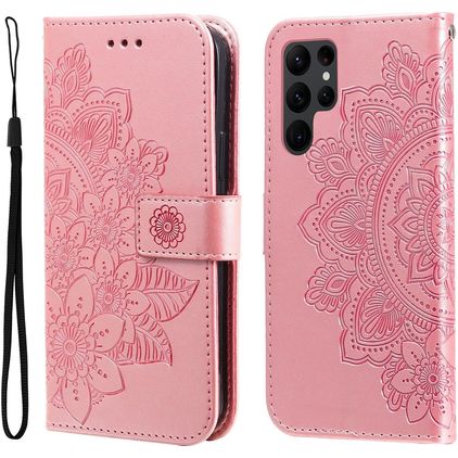 Mobigear Flowers Samsung Galaxy S23 Ultra Hülle Klapphülle Geldbörse - Magenta