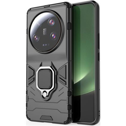 Mobigear Armor Ring Xiaomi 13 Ultra Hülle Hardcase Backcover Stoßfest mit Ringhalter - Schwarz