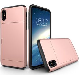 Mobigear Card iPhone XS Hülle Hardcase Backcover Stoßfest mit Kartenhalter - Roségold