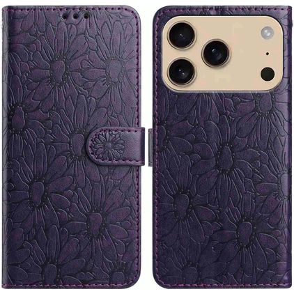 Mobigear Flowers iPhone 17 Pro Max Klapphülle Portemonnaie - Lila