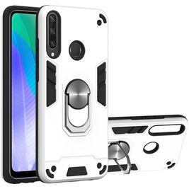 Mobigear Armor Ring Huawei Y6p Hülle Hardcase Backcover Stoßfest mit Ringhalter - Silber