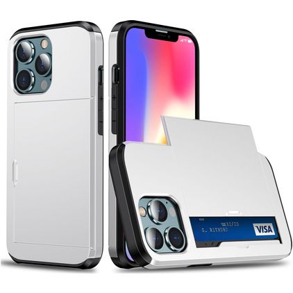 Mobigear Card iPhone 13 Hülle Hardcase Backcover Stoßfest mit Kartenhalter - Weiß