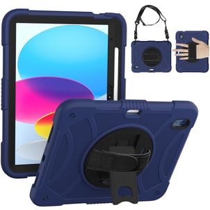 Mobigear SureGrip iPad 10 (2022) Hülle Kunststoff,Silikon Backcover + Stifthalter + Schulterträger + Ständer - Schwarz / Blau