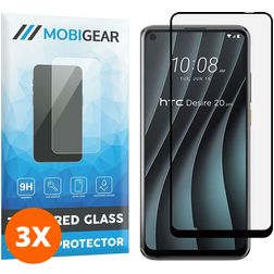 Mobigear Premium HTC Desire 20 Pro Panzerglas Gehärtetes Glas Displayschutz - Hüllenfreundlich - Schwarz (3er Pack)