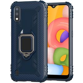 Mobigear Armor Ring Samsung Galaxy A01 Hülle Flexibles TPU Backcover Stoßfest mit Ringhalter - Blau