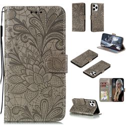 Mobigear Flowers iPhone 12 Hülle Klapphülle Geldbörse - Grau