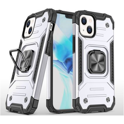 Mobigear Armor Ring iPhone 13 Pro Hülle Hardcase Backcover Stoßfest mit Ringhalter - Silber
