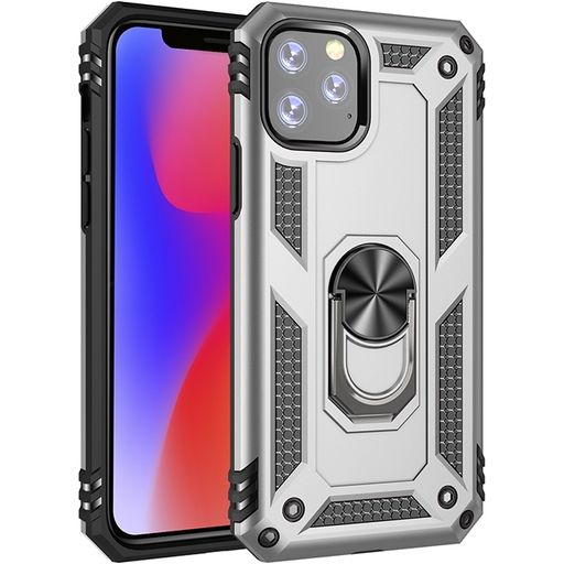 Mobigear Armor Ring iPhone 11 Pro Hülle Hardcase Backcover Stoßfest mit Ringhalter - Silber