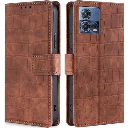 Mobigear Croco Motorola Edge 30 Fusion Klapphülle Portemonnaie - Braun