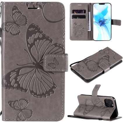Mobigear Butterfly iPhone 12 Hülle Klapphülle Geldbörse - Grau
