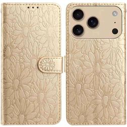 Mobigear Flowers iPhone 17 Pro Hülle Klapphülle Geldbörse - Gold