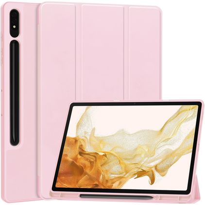 Mobigear Tri-Fold Gel Samsung Galaxy Tab S9 Plus Hülle TPU,Kunstleder Klapphülle + Stifthalter - Pink