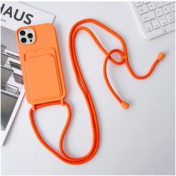 Mobigear Lanyard Card iPhone 15 Pro Max Silikon Handykette mit Kartenhalter - Orange