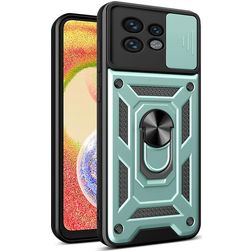Mobigear Armor Ring Cam Slide Motorola Edge 40 Pro Hülle Hardcase Backcover Stoßfest mit Ringhalter und Kamera Slider - Grün