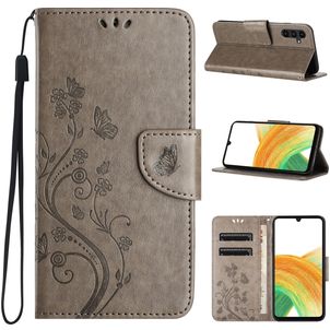 Mobigear Flowers Samsung Galaxy A35 Hülle Klapphülle Geldbörse - Grau