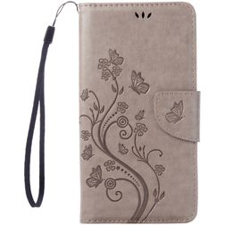 Mobigear Flowers iPhone 8 Hülle Klapphülle Geldbörse - Grau