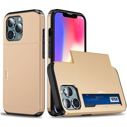 Mobigear Card iPhone 14 Hülle Hardcase Backcover Stoßfest mit Kartenhalter - Gold
