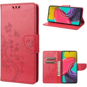 Mobigear Flowers Samsung Galaxy M53 Hülle Klapphülle Geldbörse - Rot