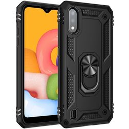 Mobigear Armor Ring Samsung Galaxy A01 Hülle Hardcase Backcover Stoßfest mit Ringhalter - Schwarz