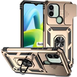 Mobigear Armor Ring Cam Slide Xiaomi Redmi A1 4G Hülle Hardcase Backcover Stoßfest mit Ringhalter und Kamera Slider - Gold
