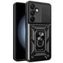 Mobigear Armor Ring Cam Slide Samsung Galaxy S24 FE Hülle Hardcase Backcover Stoßfest mit Ringhalter und Kamera Slider - Schwarz