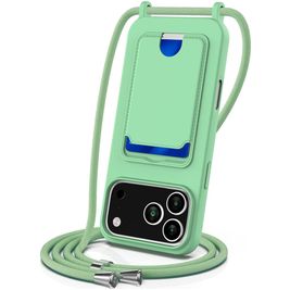 Mobigear Lanyard Card iPhone 17 Pro Silikon Handykette mit Kartenhalter - Grün