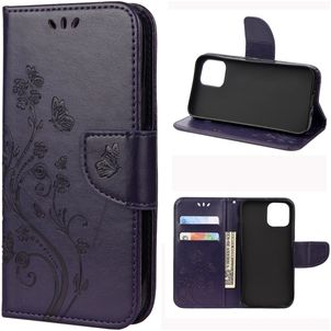 Mobigear Flowers iPhone 12 Hülle Klapphülle Geldbörse - Lila