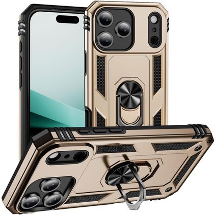 Mobigear Armor Ring iPhone 18 Pro Hülle Hardcase Backcover Stoßfest mit Ringhalter - Gold