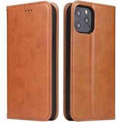 Fierre Shann Art iPhone 12 Mini Hülle Klapphülle Geldbörse - Cognac