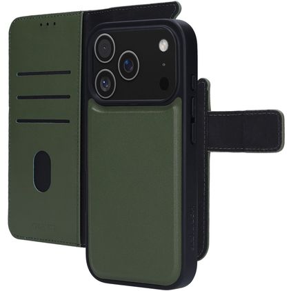 Mobiparts iPhone 17 Pro Hülle Echtes Leder Abnehmbare 2in1 Klapphülle Geldbörse - Grün