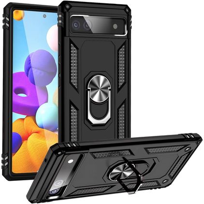 Mobigear Armor Ring Google Pixel 6a Hülle Hardcase Backcover Stoßfest mit Ringhalter - Schwarz