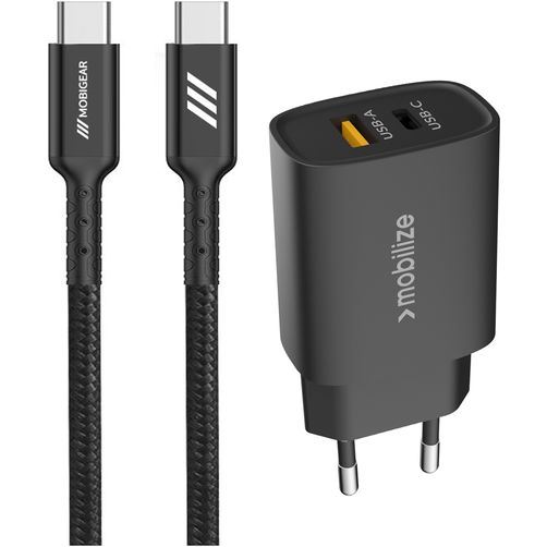 Mobigear Essentials Single USB-C Ladegerät USB-C 1 Meter Power Delivery 25W - Schwarz