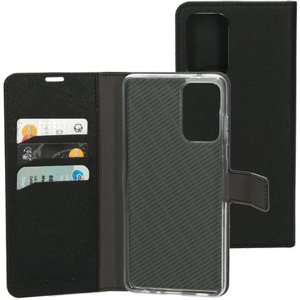 Mobiparts Saffiano Wallet Samsung Galaxy A72 Hülle Klapphülle Geldbörse - Schwarz
