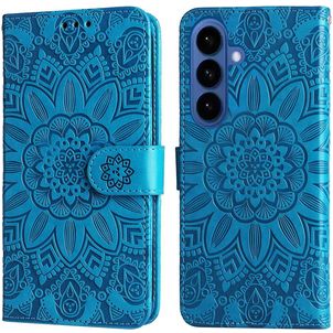 Mobigear Sunflower Samsung Galaxy S26 Plus Hülle Klapphülle Geldbörse - Blau