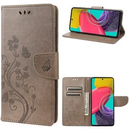 Mobigear Flowers Samsung Galaxy M53 Hülle Klapphülle Geldbörse - Grau