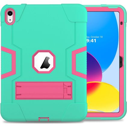 Mobigear ShieldStand iPad 10 (2022) Hülle Kunststoff,Silikon Backcover + Ständer - Pink / Türkis