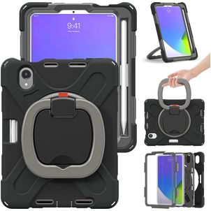 Mobigear RingGuard iPad Mini 6 (2021) Hülle Kunststoff,Silikon Backcover + Stifthalter + Schulterträger + Ständer - Schwarz