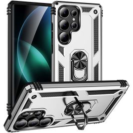Mobigear Armor ring Samsung Galaxy S25 Ultra Hülle Hardcase Backcover Stoßfest mit Ringhalter - Silber