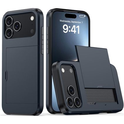 Mobigear Card iPhone 18 Pro Max Hülle Hardcase Backcover Stoßfest mit Kartenhalter - Blau