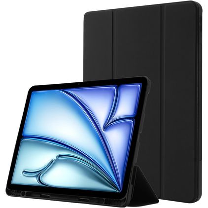 Mobigear Tri-Fold Gel iPad Air 11 Zoll (2024) Hülle TPU,Kunstleder Klapphülle + Stifthalter - Schwarz