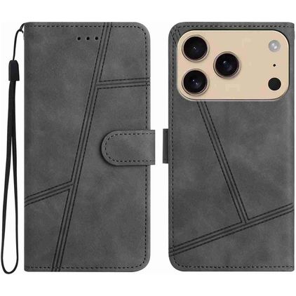 Mobigear Stitch iPhone 17 Pro Max Hülle Klapphülle Geldbörse - Grau