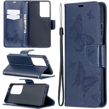 Mobigear Butterfly Samsung Galaxy S21 Ultra Hülle Klapphülle Geldbörse - Blau
