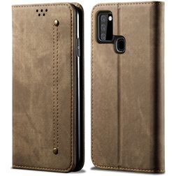 Mobigear Denim Slim Samsung Galaxy A21s Hülle Klapphülle Geldbörse - Braun