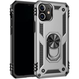 Mobigear Armor Ring iPhone 12 Hülle Hardcase Backcover Stoßfest mit Ringhalter - Silber
