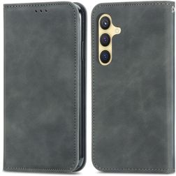 Mobigear Retro Slim Samsung Galaxy S25 Plus Hülle Klapphülle Geldbörse - Grau