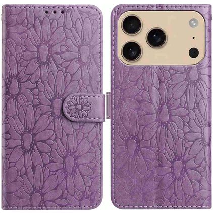 Mobigear Flowers iPhone 17 Pro Hülle Klapphülle Geldbörse - Lila