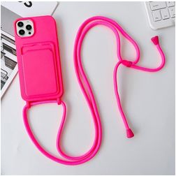 Mobigear Lanyard Card iPhone 15 Pro Silikon Handykette mit Kartenhalter - Magenta