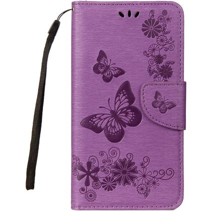 Mobigear Butterfly Samsung Galaxy A8 (2018) Hülle Klapphülle Geldbörse - Lila