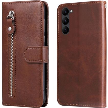 Mobigear Zipper Samsung Galaxy S23 Hülle Klapphülle Geldbörse - Braun